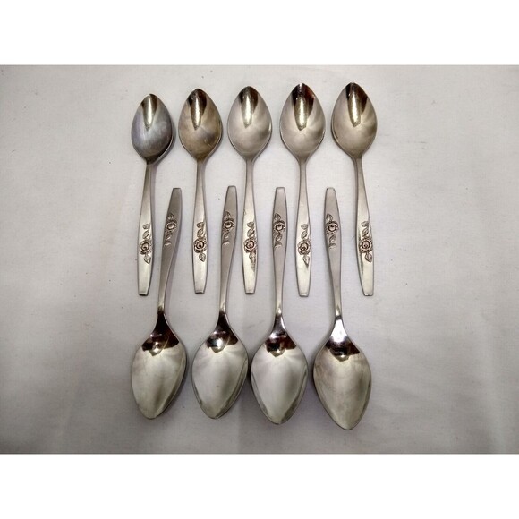 VINTAGE Rogers No. 1881 "Our Rose" Teaspoons by Oneida Set of 9 (Made in USA) - Picture 1 of 8
